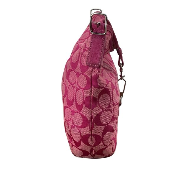 Vintage Y2K Coach Signature Hampton Clip Hobo Pink Jacquard Shoulder Bag 6845 - Picture 2 of 16